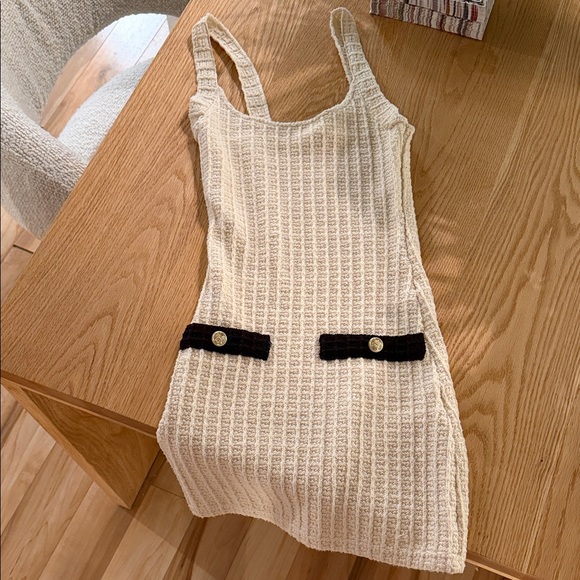 Zara Dresses & Skirts - Zara Cream Knit Mini Dress with Black Accents